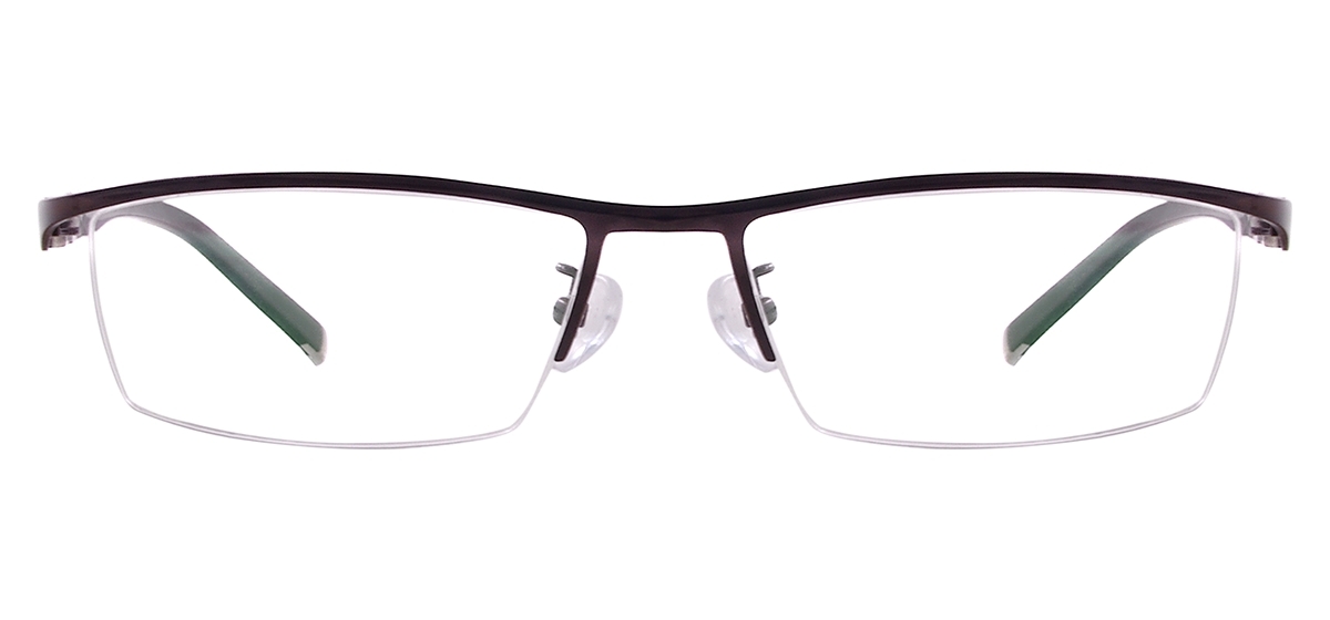 Metal Brow Line Rectangular Eyeglasses Frame - Brown
