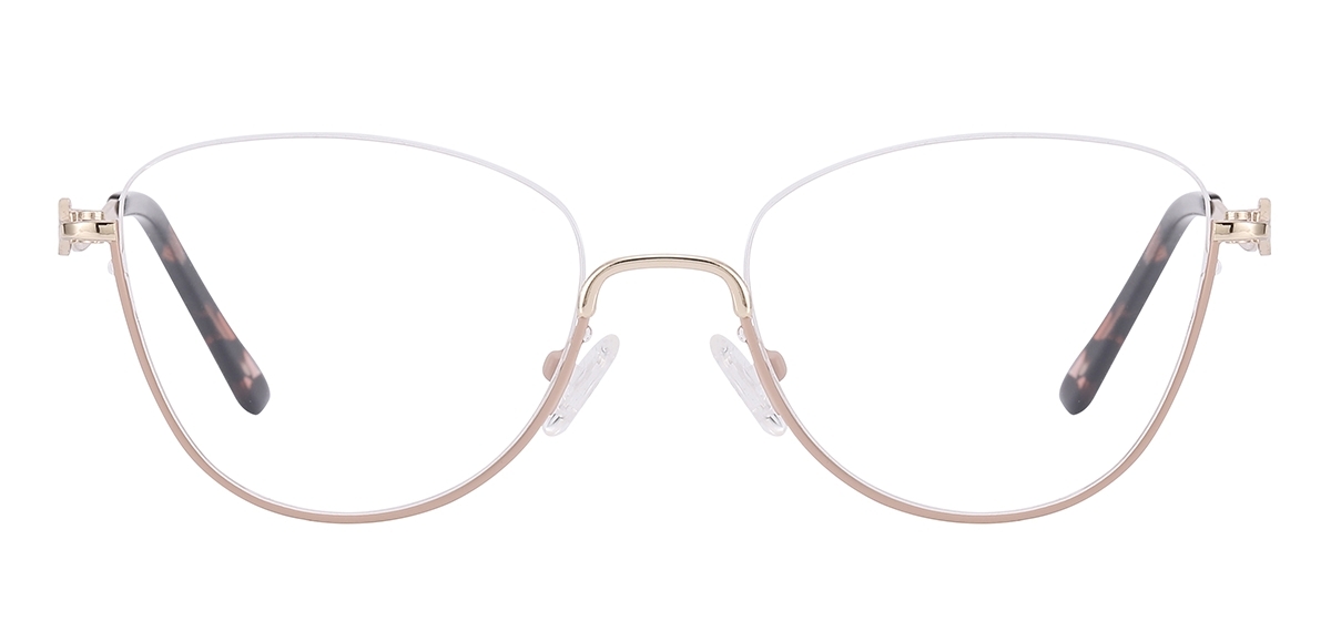 Metal Cat Eye Half Rim Glasses - Ivory