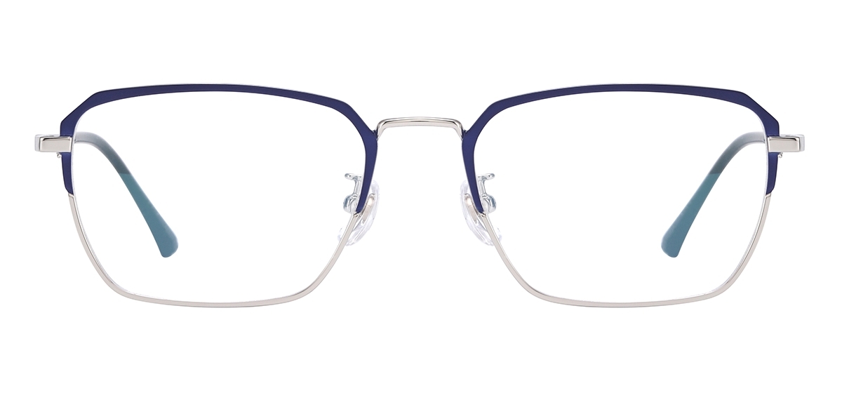 Metal Oval Eyeglasses - Blue Silver